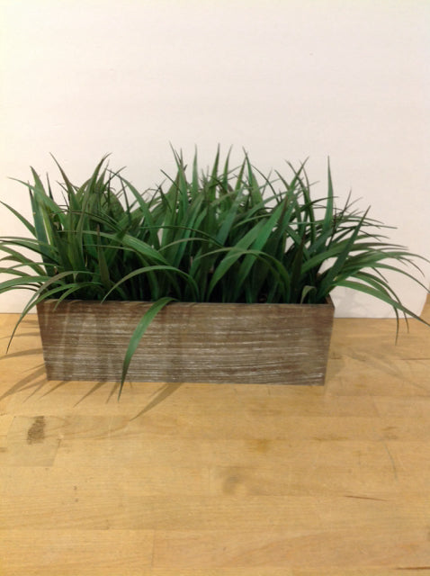 15"x3.5" Rectangular Wood Planter w/Faux Greens