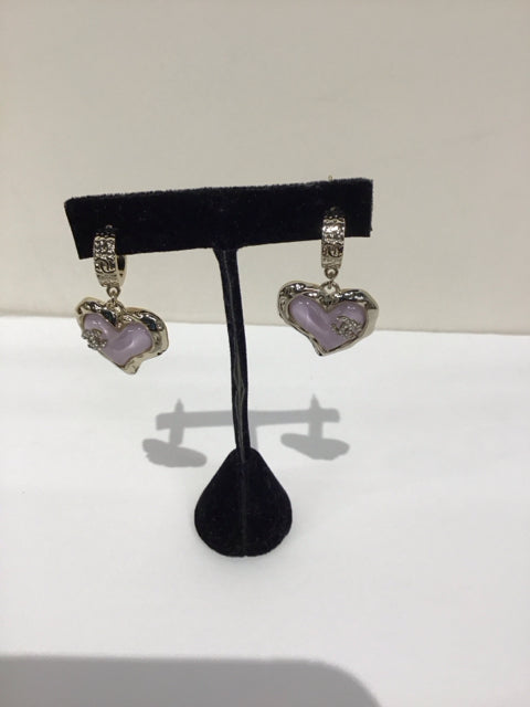 Chanel Style Silver Earrings w/Purple Hearts