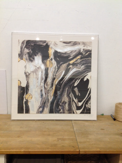 34" Sq Framed Acrylic Abstract Mixed Media Print