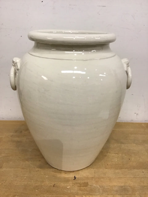 21"x18" Cream Glazed Pottery Vase