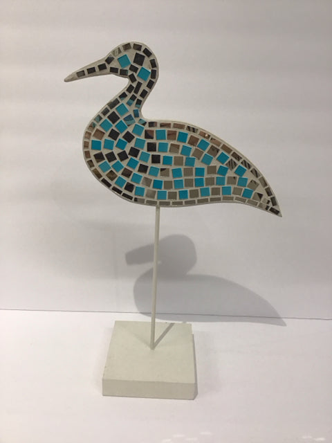 16" Mirror/Blue Mosaic Tile Fish Sculpture