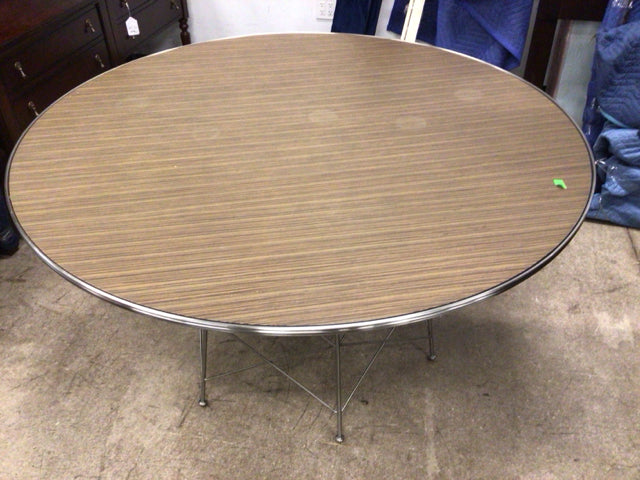 54" AS-IS Round Wood Top Metal Pedestal Dining Table(Marks On Top)