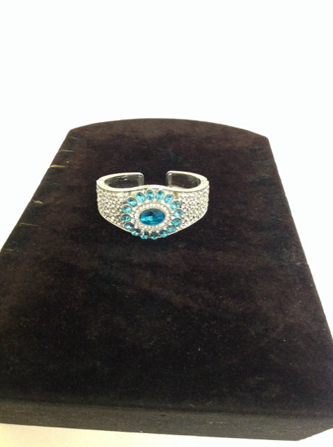 Silver Cuff Bracelet w/Multicolor Rhinestones