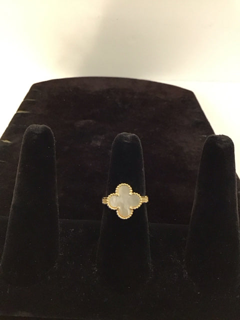 Van Cleef Style Gold MOP Inlaid Ring