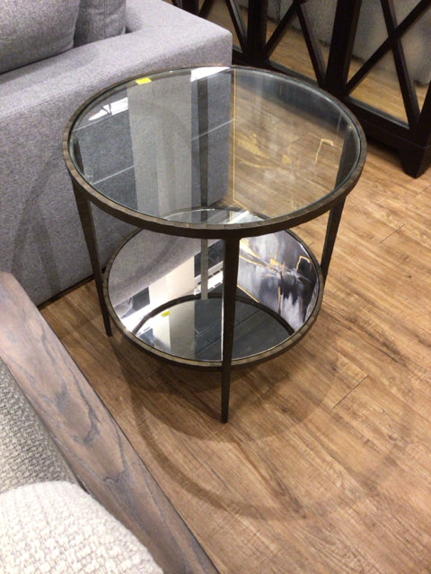 Crate & Barrel Round Metal Glass Top End Table