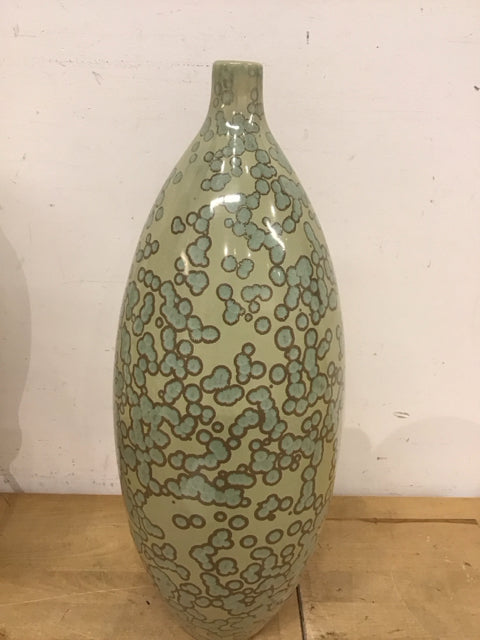 20" Green Teal & Brown Spotted Glazed Vase