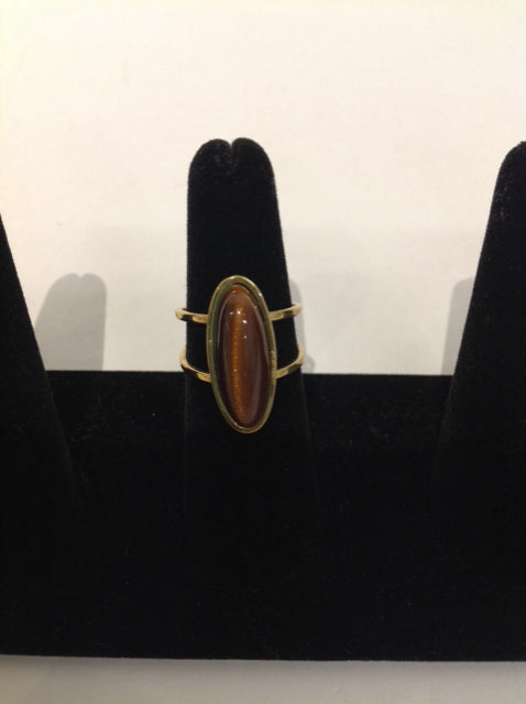 Adjustable Gold Ring w/Tigers Eye Stone