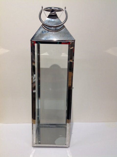 25" Silver Metal Hurricane Candle Holder Lantern