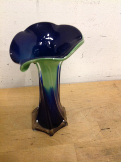 Vase- 8" Green & Blue Art Glass