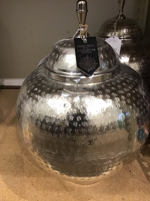 16" Silvertone Hammered Metal Jar