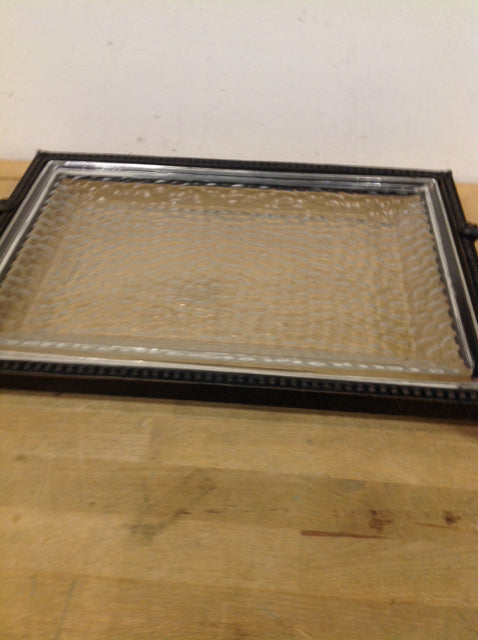 Tray- 17" Bronze Metal & Glass