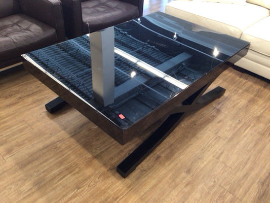 59" X 39" X 20" Glass Top Dark Wood Coffee Table