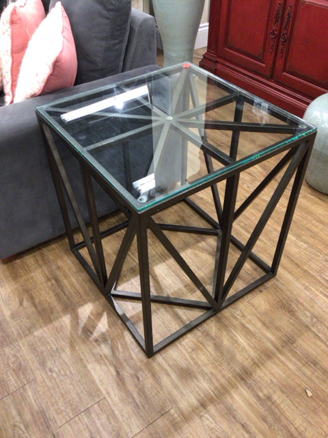Macys Glass Top Metal End Table