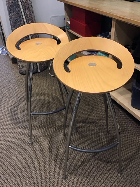 Pair Lyra Light Wood/Chrome Barstools