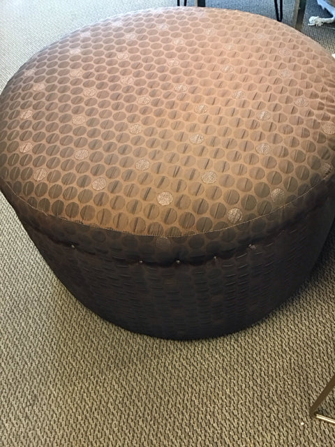 34" Round Brown Dot Fabric Ottoman