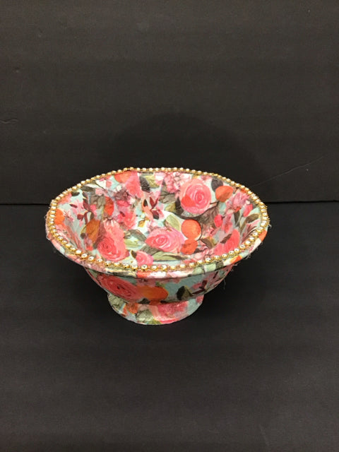7" Rose Paper Mache Decorated Bowl
