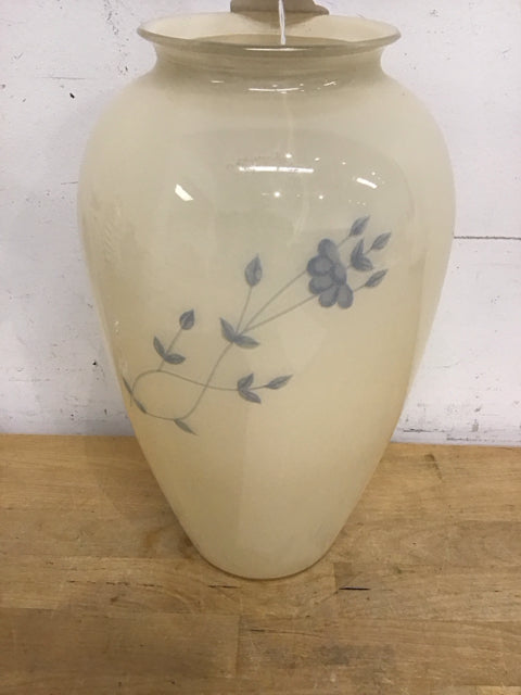 13" Vintage Ivory Glass Vase W/Blue Flowers