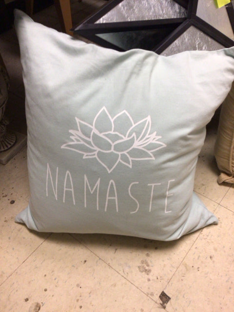 Light Blue Namaste Lotous Flower Print Pillow