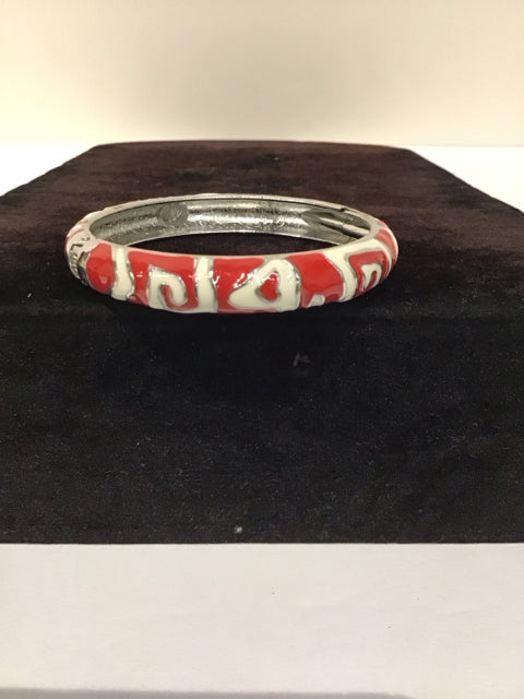 Silver Cuff Bracelet w/Red/White Enamel
