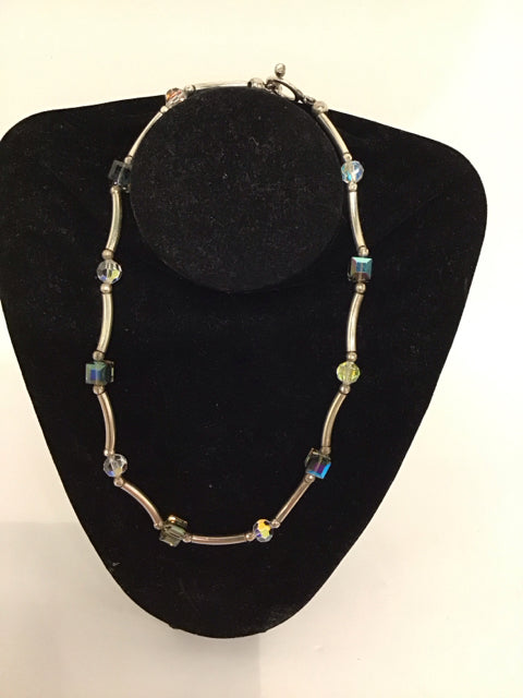 Liquid Silver Style Necklace w/Beads