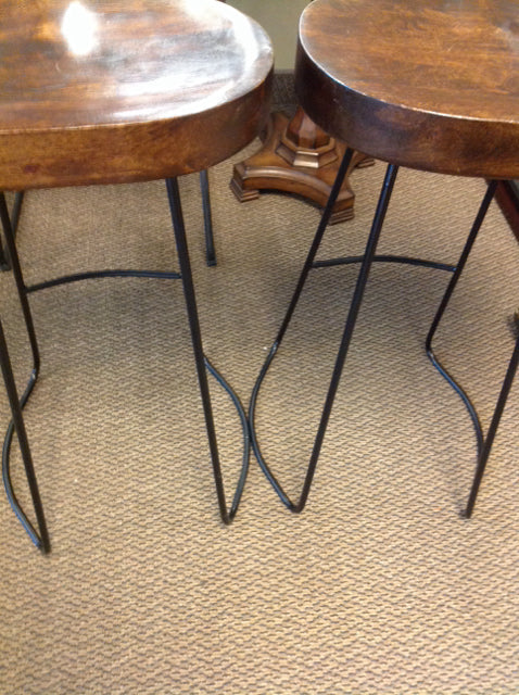 Set Of 2 Wood & Metal Bar Stools