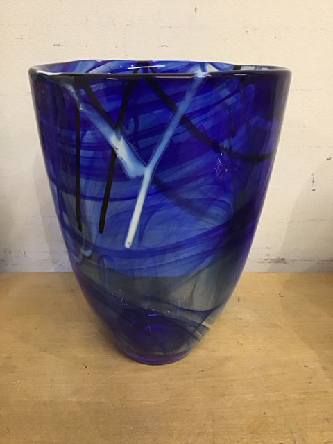 8" Cobalt Blue Swirl Striped Vase