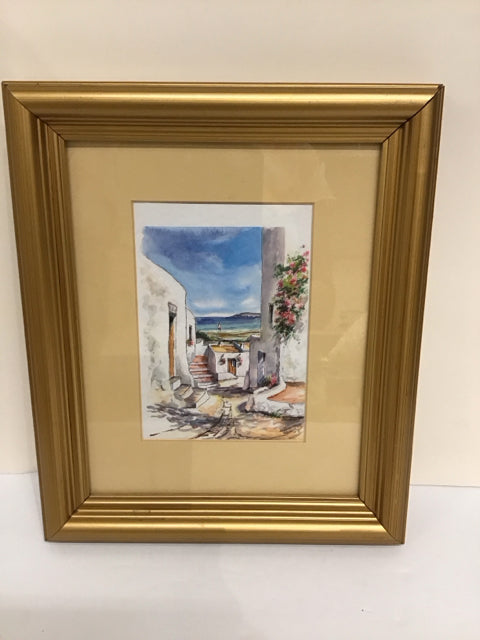 10x12 Framed Mediterranean Coastal Scene