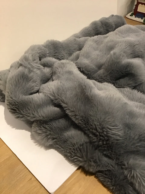 Grey Faux Fur Channel Throw