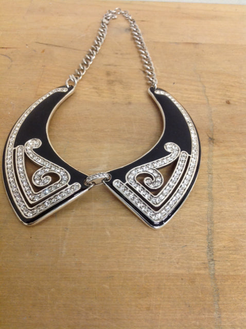 Necklace- Silver & Black Rhinestone