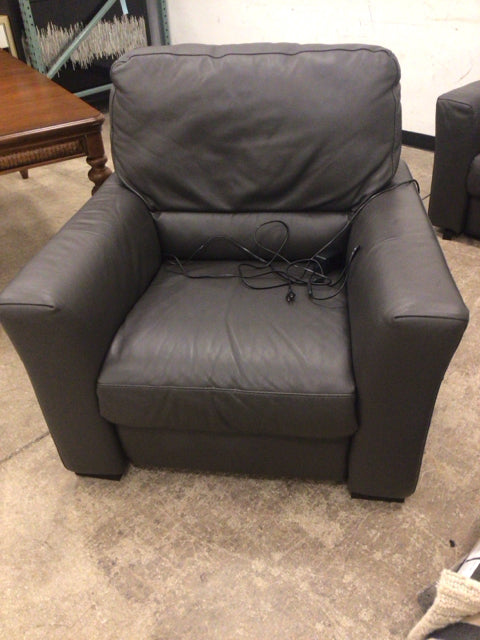 Dark Grey Leather Power Recliner