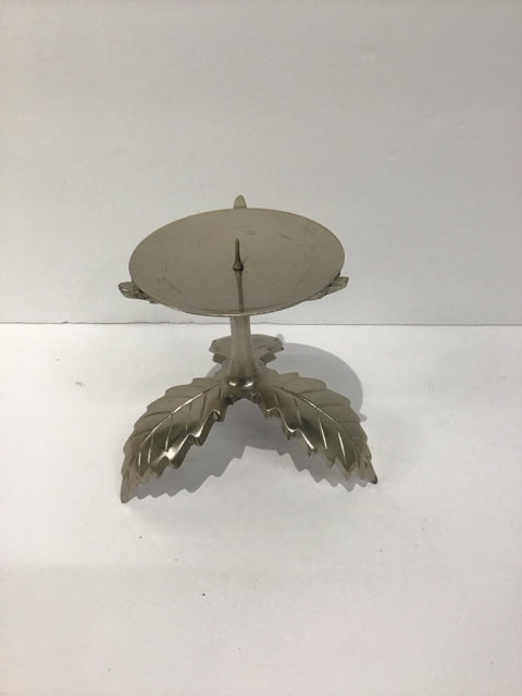 5" Silver Metal Candle Holder w/Leaves