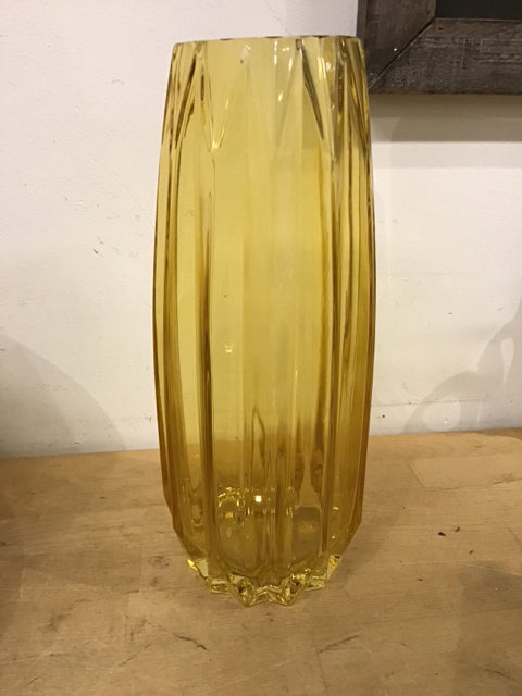 12" Amber Glass Rippled Vase