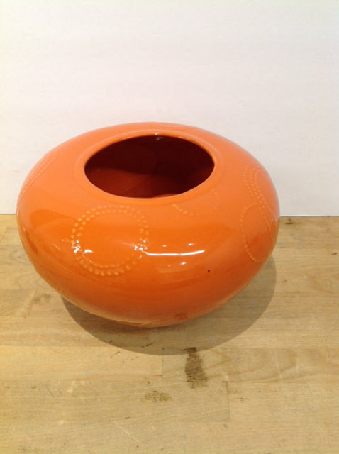 11" Rd Orange Ceramic Vase w/Embossed Circles