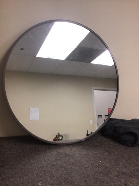 29 7/8" Round Grey Framed Mirror