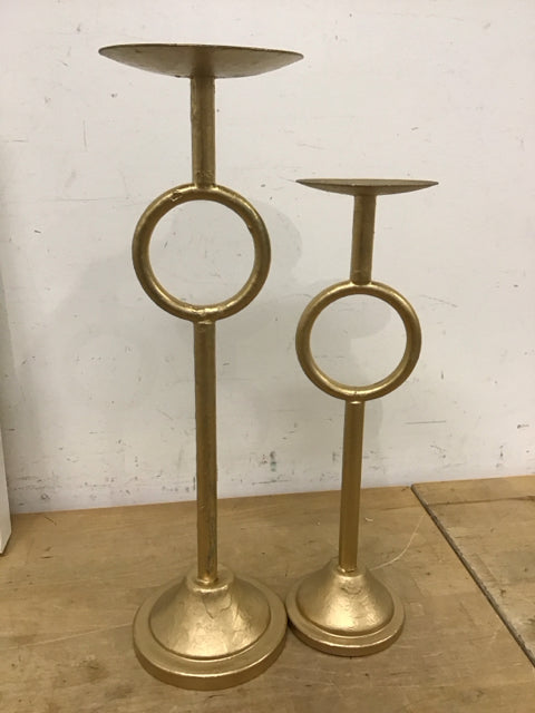 Set Of 2 Gold Colored Metal Candle Holders