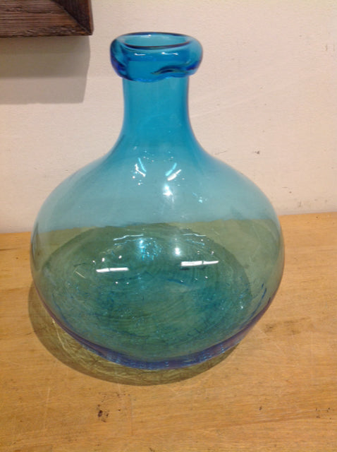 Vase-12" Aqua Crackle Glass