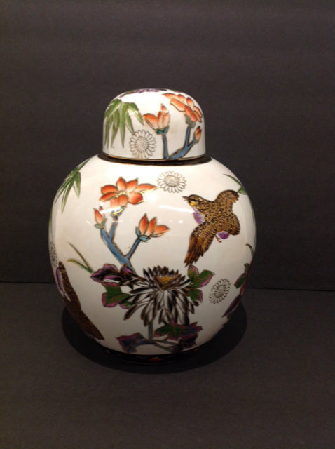 11' White Porcelain Urn w/Hand Painted Flowers