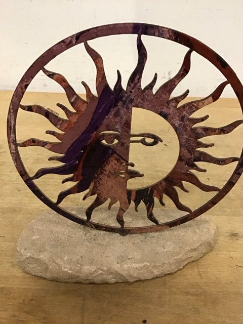 7" Metal Sun Sculpture W/Stone Base