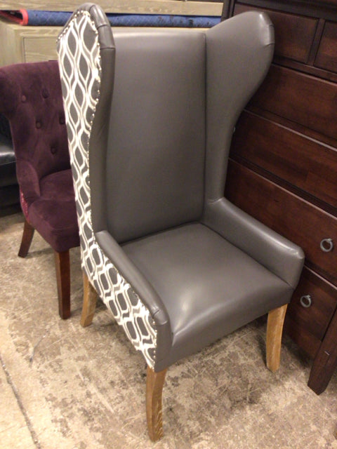 High Back Grey Vinyl & Fabric Arm Chair