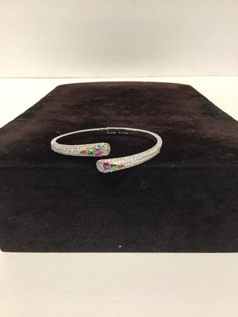 Cartier Style Silver Snake Bracelet w/Stones
