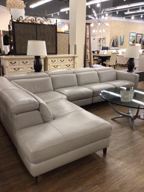 Natuzzi 4 Pcs Grey Leather Sectional