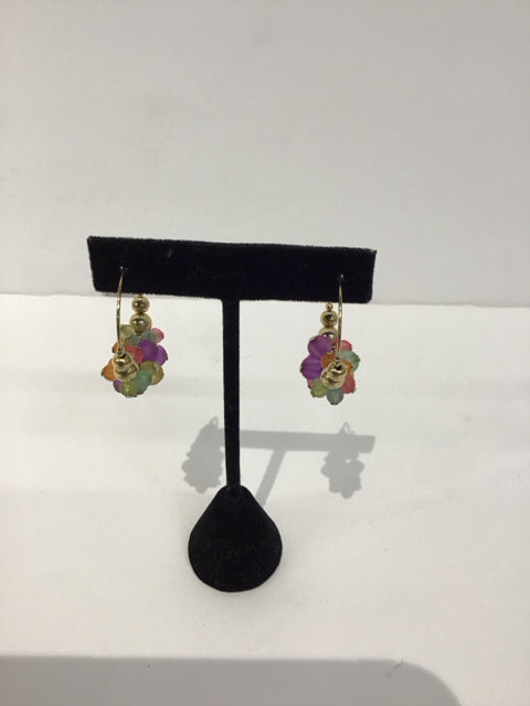 Gold Tone Earrings w/Multi-Colored Beads