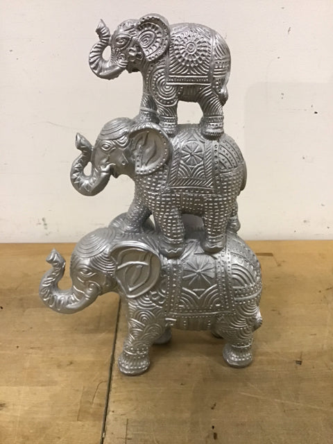 13.5" 3 Silver Stacked Resin Elepants