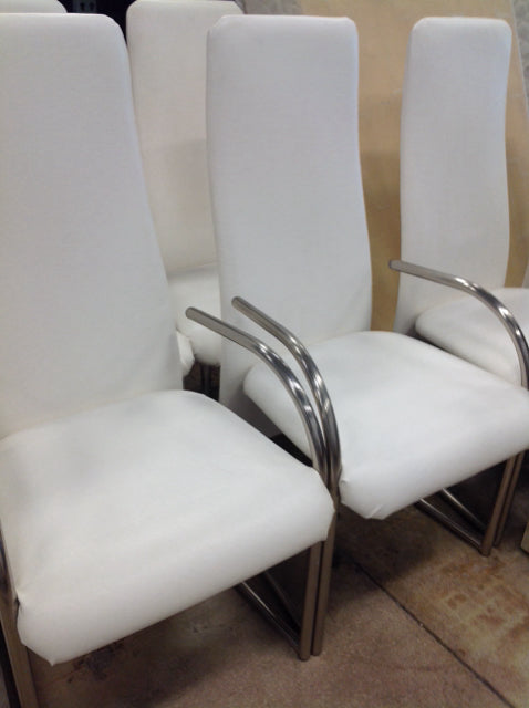 Set Of 6 Vintage White Vinyle & Chrome Chairs