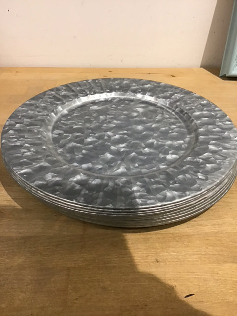 Set Of 12 Pewter Metal Hammered Pattern Chargers