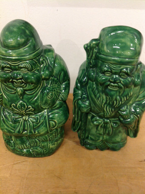 10" Pair Of Green Ceramic Buddah Statues