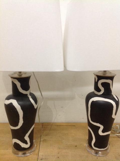 28" Pair Of Black & White Ceramic Lamps