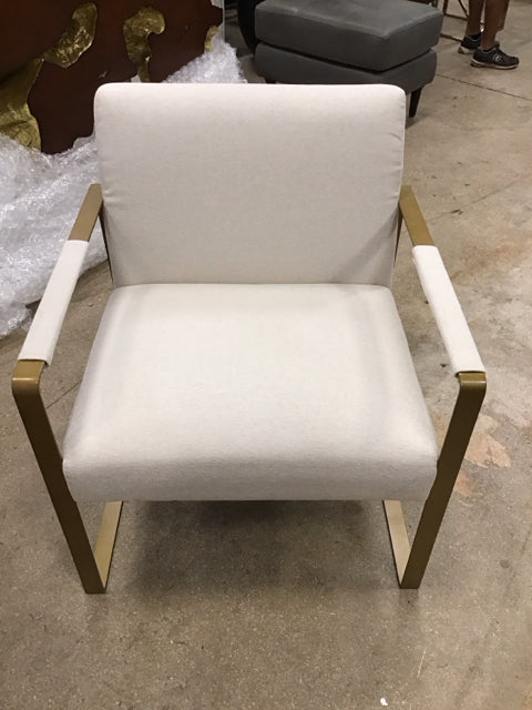 Cream Upholstered Gold Frame Accent Chair