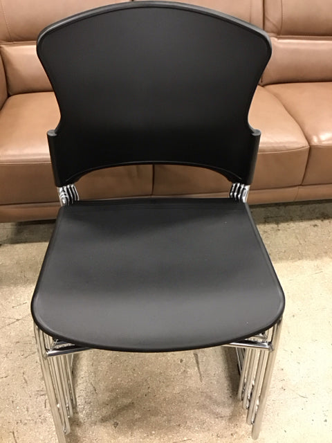 Set Of 4  Black & Chrome Stackable Chairs