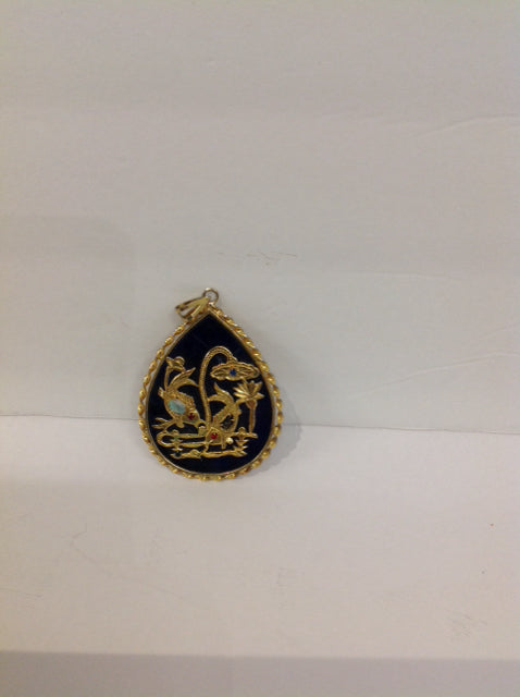 Vtg Chinese Lapis Lazuli Teardrop Pendant